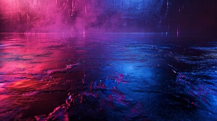 Wet asphalt, night view, neon reflection on the concrete floor. Night empty stage, studio. Dark abstract background. Product Showcase Spotlight Background