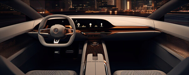 Luxury electric car interior. Modern design inside of future vehicle or supercar.  copy space for...
