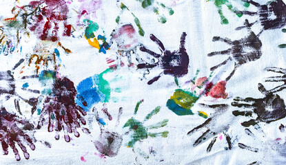 Colorful abstract fingerprint graffiti on white cloth background