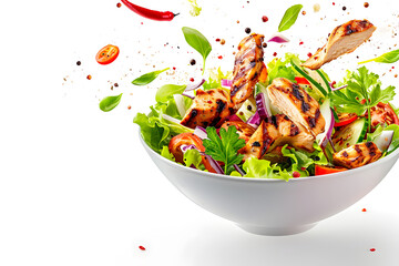 Gesunde Köstlichkeit: Ein verlockendes Bild von frischem Chicken Salat, perfekt für Liebhaber von gesunder Ernährung und kulinarische Illustrationen