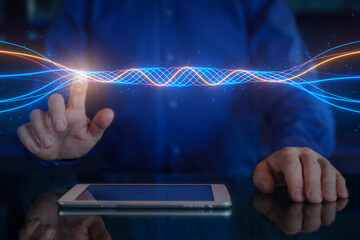 AI for big data analysis. Machine learning and deep learning technology. Data scientist working on data model. Automation, innovation, finance, business analytics, artificial intelligence.