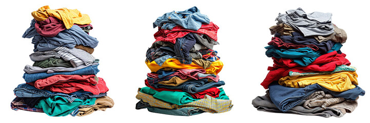 Dirty Laundry Piles Set Isolated on Transparent or White Background, PNG