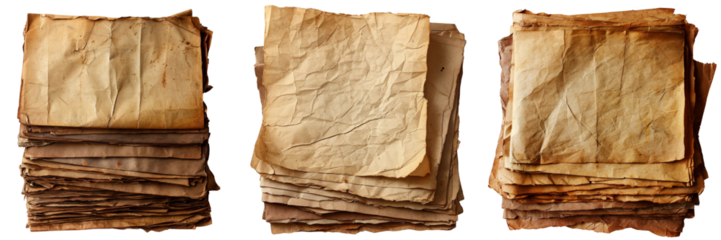 Worn Paper Sheets Set Isolated on Transparent or White Background, PNG