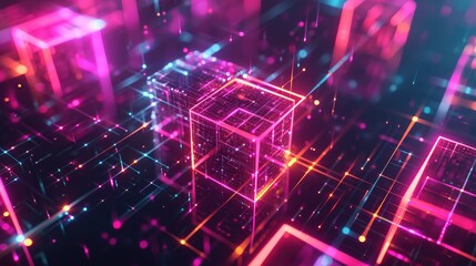 neon glowing digital cyber cube background