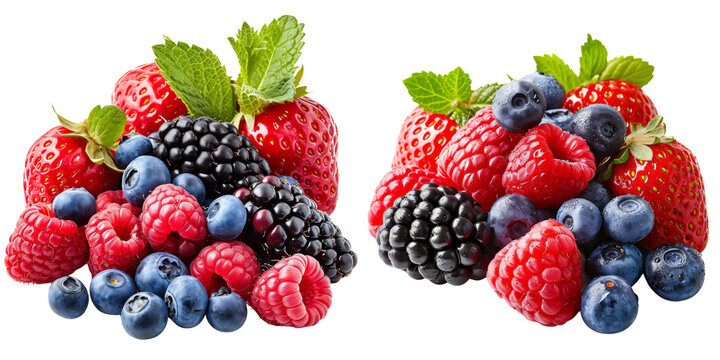 Assorted Berries Set Isolated on Transparent or White Background, PNG