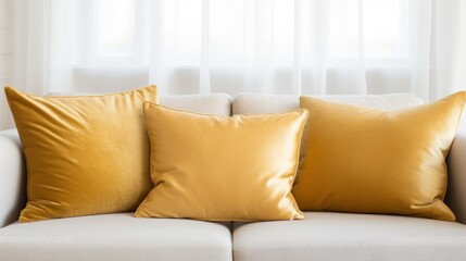 White Couch With Golden Pillows in Front of Window, a Cozy Spot to Relax and Enjoy the View