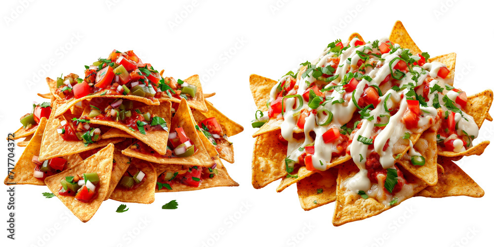 Wall mural Spicy Nachos Set with Sauce Isolated on Transparent or White Background, PNG