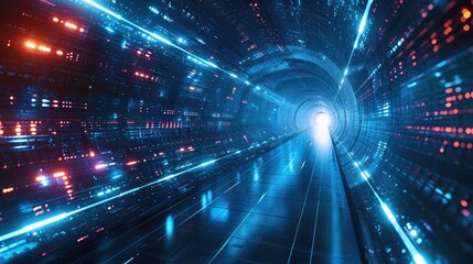 door in tunnel with digital data center light signals