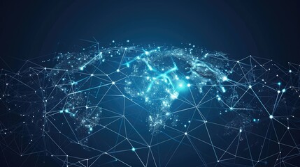 Obraz premium Blue futuristic background with planet Earth Internet and technology background