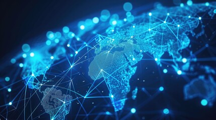 Blue futuristic background with planet Earth Internet and technology background