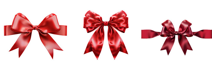Red Ribbon Bow Set Isolated on Transparent or White Background, PNG