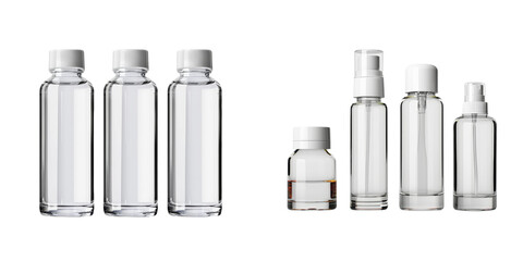 Plastic Cosmetic Bottles Set Isolated on Transparent or White Background, PNG
