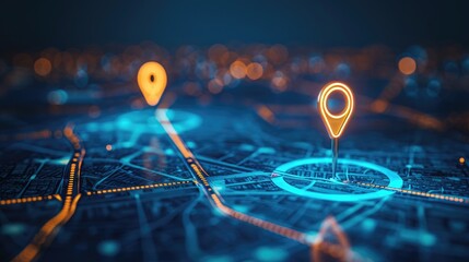futuristic map pin location AI technology background - obrazy, fototapety, plakaty
