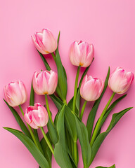 Pink Tulips Bouquet on Pink Background - Beautiful and Elegant Floral Arrangement