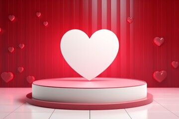 Happy valentines day and stage podium with white heart shape lighting, pedestal scene.