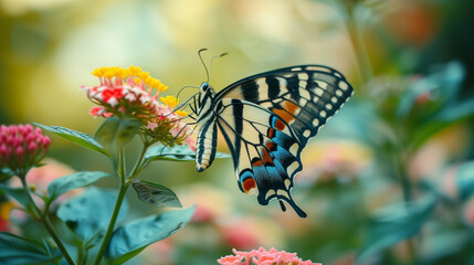 Butterflies on beautiful flowers, in the garden.