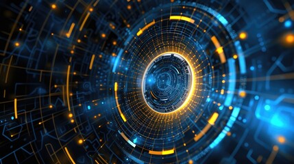 Fototapeta premium Abstract futuristic blue and yellow circle interface background