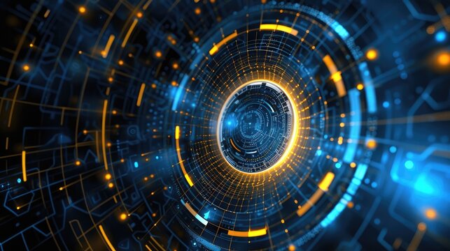Abstract futuristic blue and yellow circle interface background
