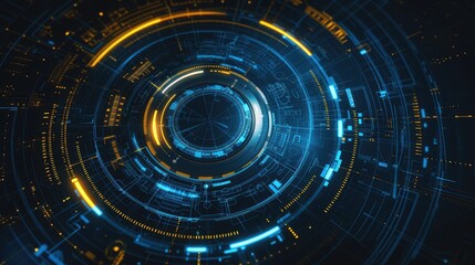 Fototapeta premium Abstract futuristic blue and yellow circle interface background