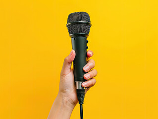 Individual Gripping a Handheld Microphone, Ready to Speak on Stage