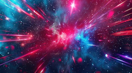 abstract cosmic background with colorful red and blue laser lights - obrazy, fototapety, plakaty