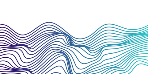 Vector blue wavy ocean flowing dynamic lines isolated on transparent background. wavy ocean curve lines background. Design for banner, flyer, cover, technology, science, brochure, ocean.