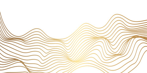 Vector abstract golden wavy, curve and ocean flowing dynamic lines isolated on transparent background. Design for banner, flyer, cover, technology, science, brochure, ocean.
