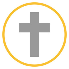 Button grau orange mit Kreuz Icon: Tod oder Friedhof