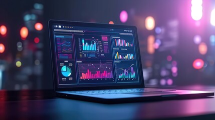 finance analytic dashboard management on 3D laptop - obrazy, fototapety, plakaty