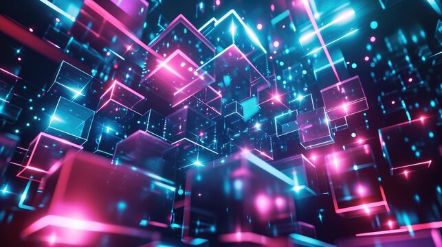 neon glowing digital cyber cube background