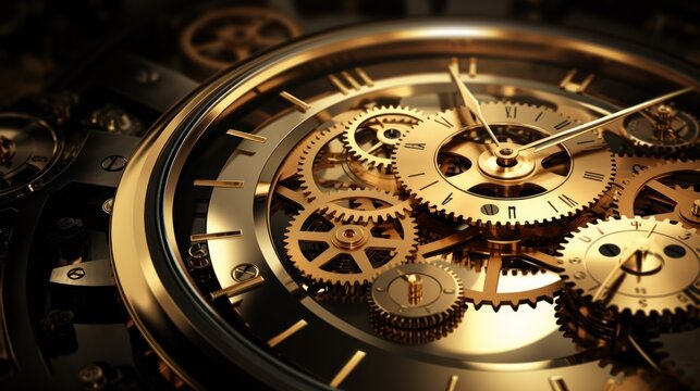 Close Up of a Gold Clock Face. Luxury trendy background.