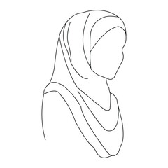 Hijabi girl outline vector isolated on white background.