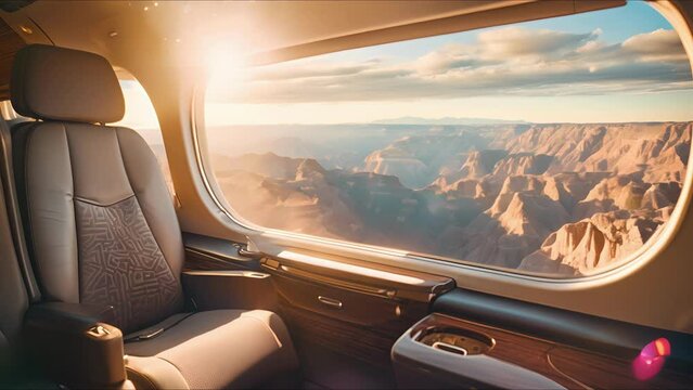 From the exclusive vantage point of the private jet, the dramatic canyons below reveal their intricate details and mesmerizing patterns, leaving passengers in awe of the wonders of nature.