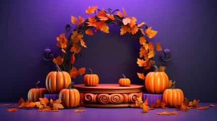 Naklejka na ściany i meble 3d podium with Halloween pumpkins