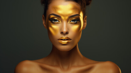 Woman With Golden Makeup and a Stylish Hairstyle. Banner.