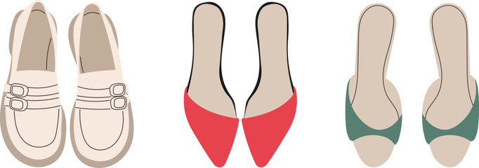 women's shoes top view in flat style, vector