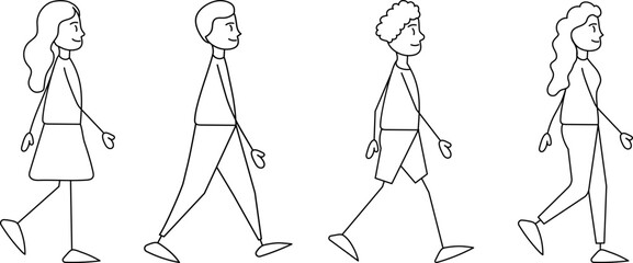 walking people, simple figures, vector