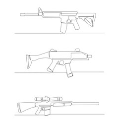 rifle weapon, line drawing, sketch, vector