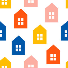 Seamless pattern with colorful house