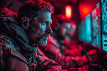 Obraz premium Vigilant Guardians: Cybersecurity Team on High Alert