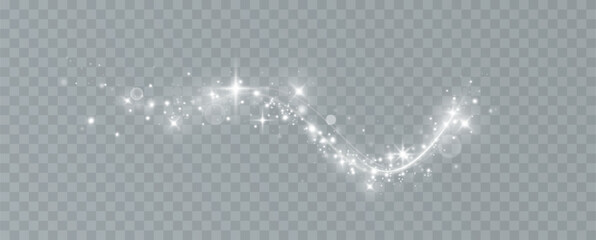 Shining stars.White shiny particles on a transparent background.Sparkling star dust.For packaging of children's toys, gifts, cards, banners.Vector. - obrazy, fototapety, plakaty