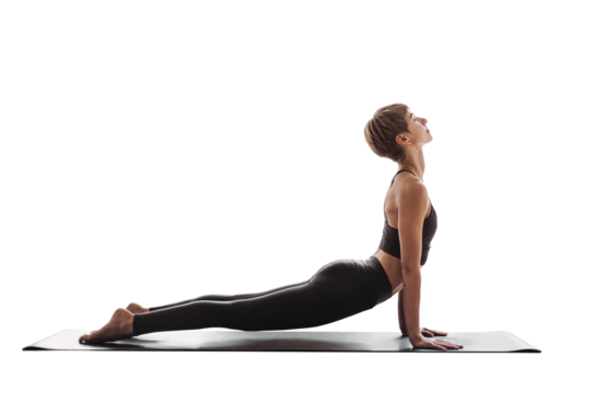 Young beautiful woman practicing yoga isolated transparent PNG. Young beautiful girl doing exercises isolated studio shot. Harmony, balance, meditation, relaxation, healthy lifestyle concept