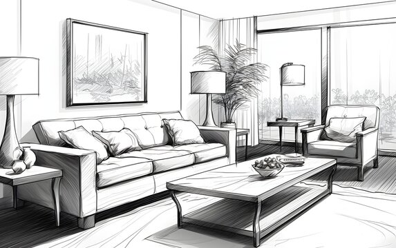 living room vector very beautiful black and white home interior image

