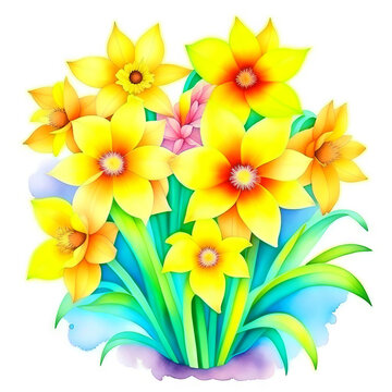 Yellow Watercolor flowers illustraration. Spring floral pattern