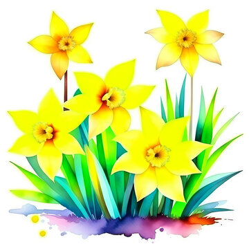 Yellow Watercolor flowers illustraration. Spring floral pattern