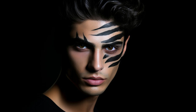 handsome guy with artistic black shadow on his face