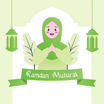 ramadan kareem vector illustration with woman in hijab