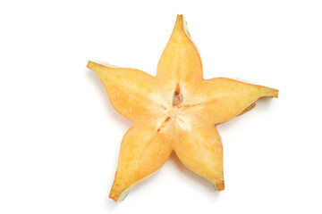 Fototapeta premium Sliced fresh organic star fruit delicious top view isolated on white background clipping path