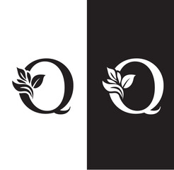 letter Q flower letters. Vintage ornament initial Alphabet. Logo vector	
