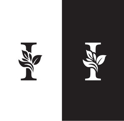 letter I flower letters. Vintage ornament initial Alphabet. Logo vector	
